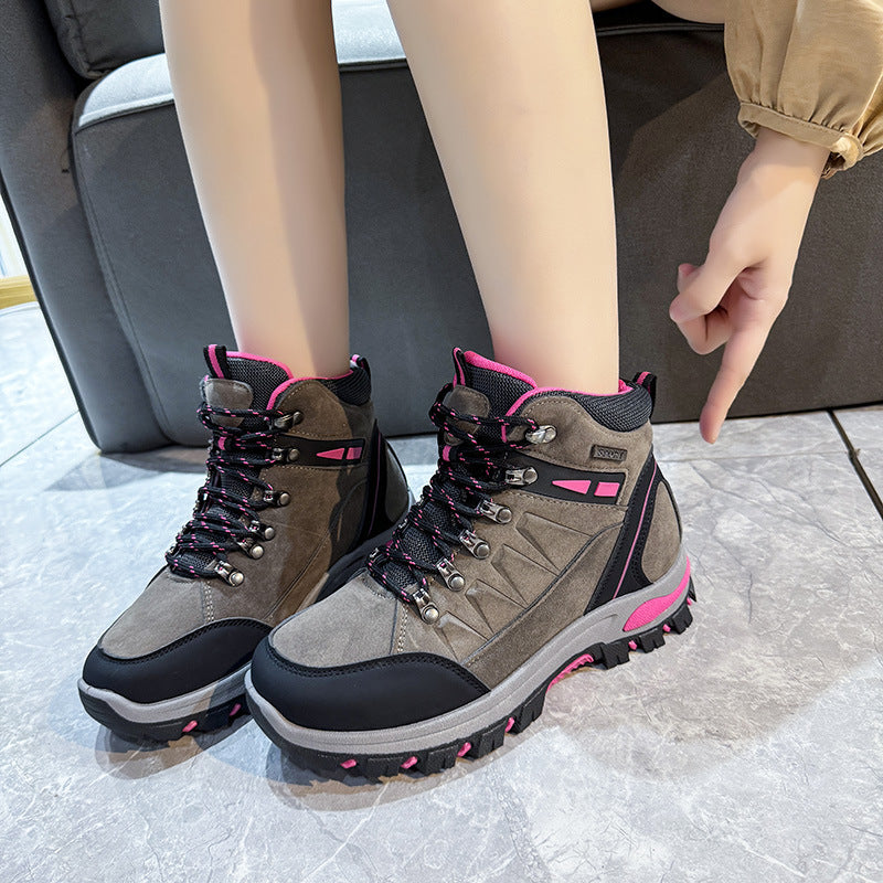 Damen nan robuste Trekkingboots mit wasserabweisender Wildlederoptik, gepolstertem Knöchelkragen und profilierter Outdoor-Laufsohle EB