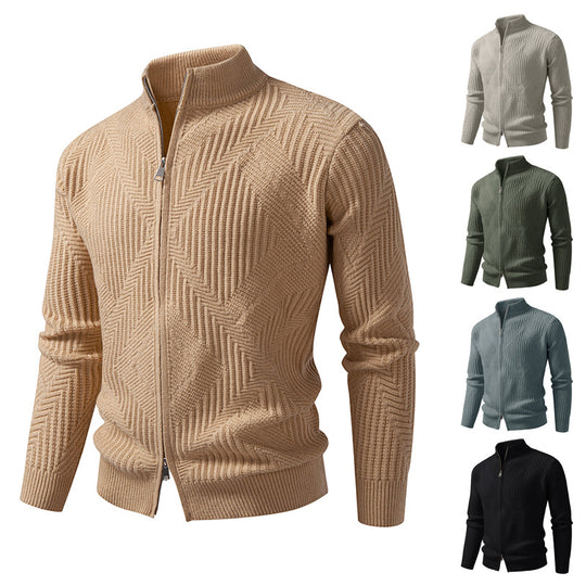 Herren nan Reißverschluss-Cardigan mit geometrischem Fischgrätstrick und Stehkragen EB