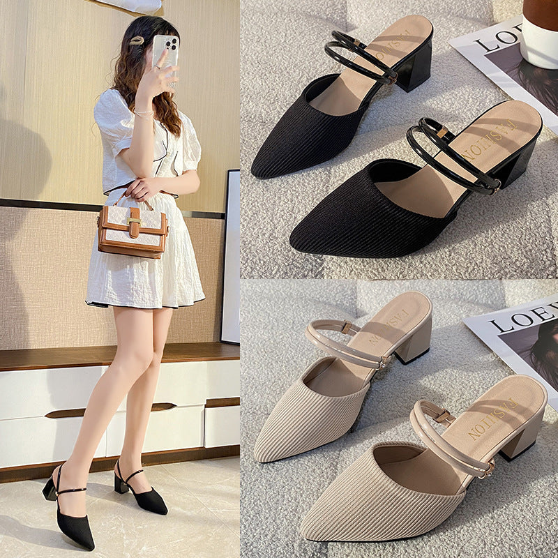Damen elegante Slingback-Pumps mit strukturiertem Obermaterial und komfortablem Blockabsatz EB