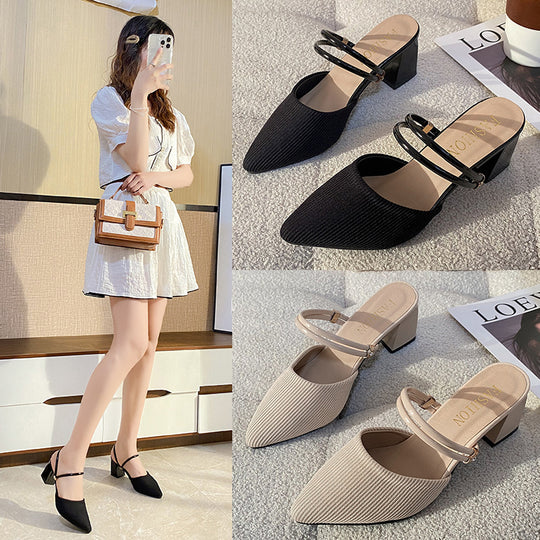 Damen elegante Slingback-Pumps mit strukturiertem Obermaterial und komfortablem Blockabsatz EB