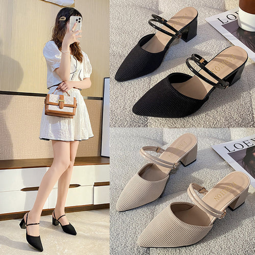Damen elegante Slingback-Pumps mit strukturiertem Obermaterial und komfortablem Blockabsatz EB