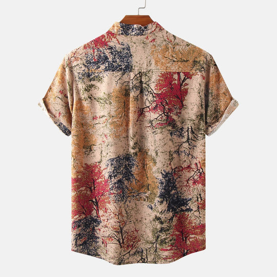 Herren Kurzarmhemd mit floralem Design und bequemem Henley-Ausschnitt EB