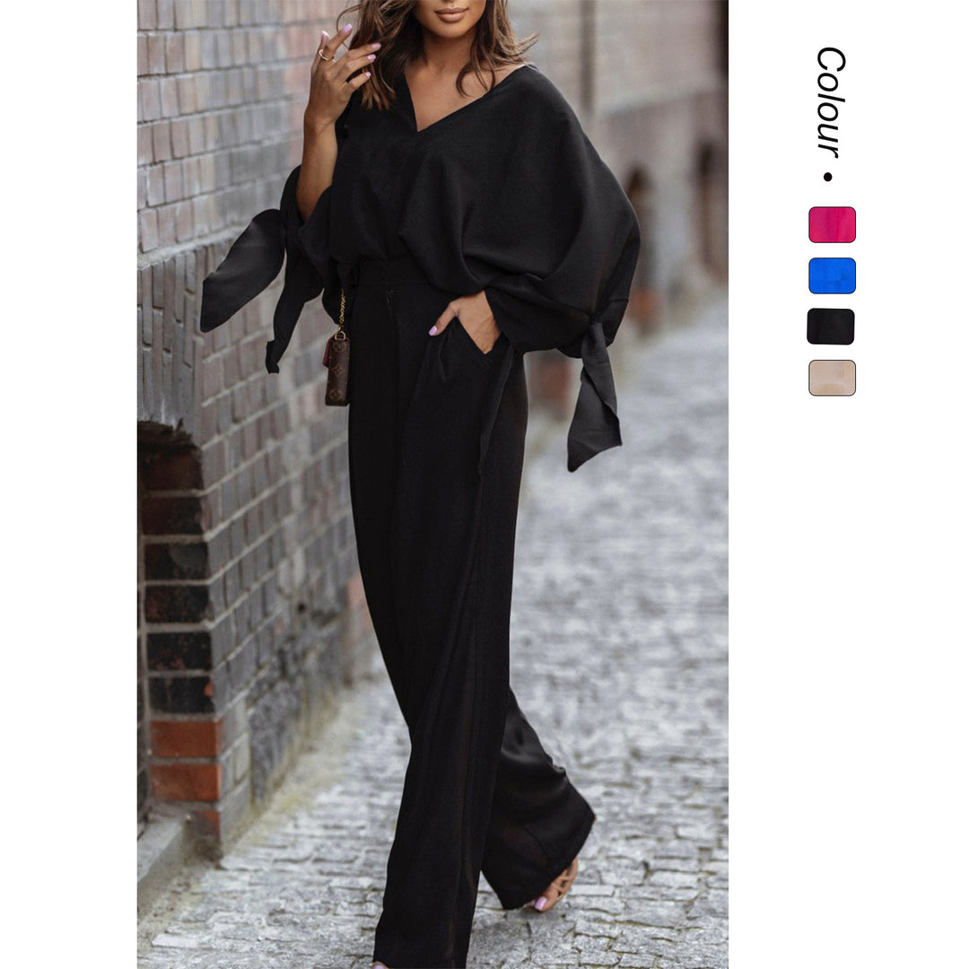 Damen Eleganter Jumpsuit mit weiten Ärmeln und schmalem Taillengürtel EB