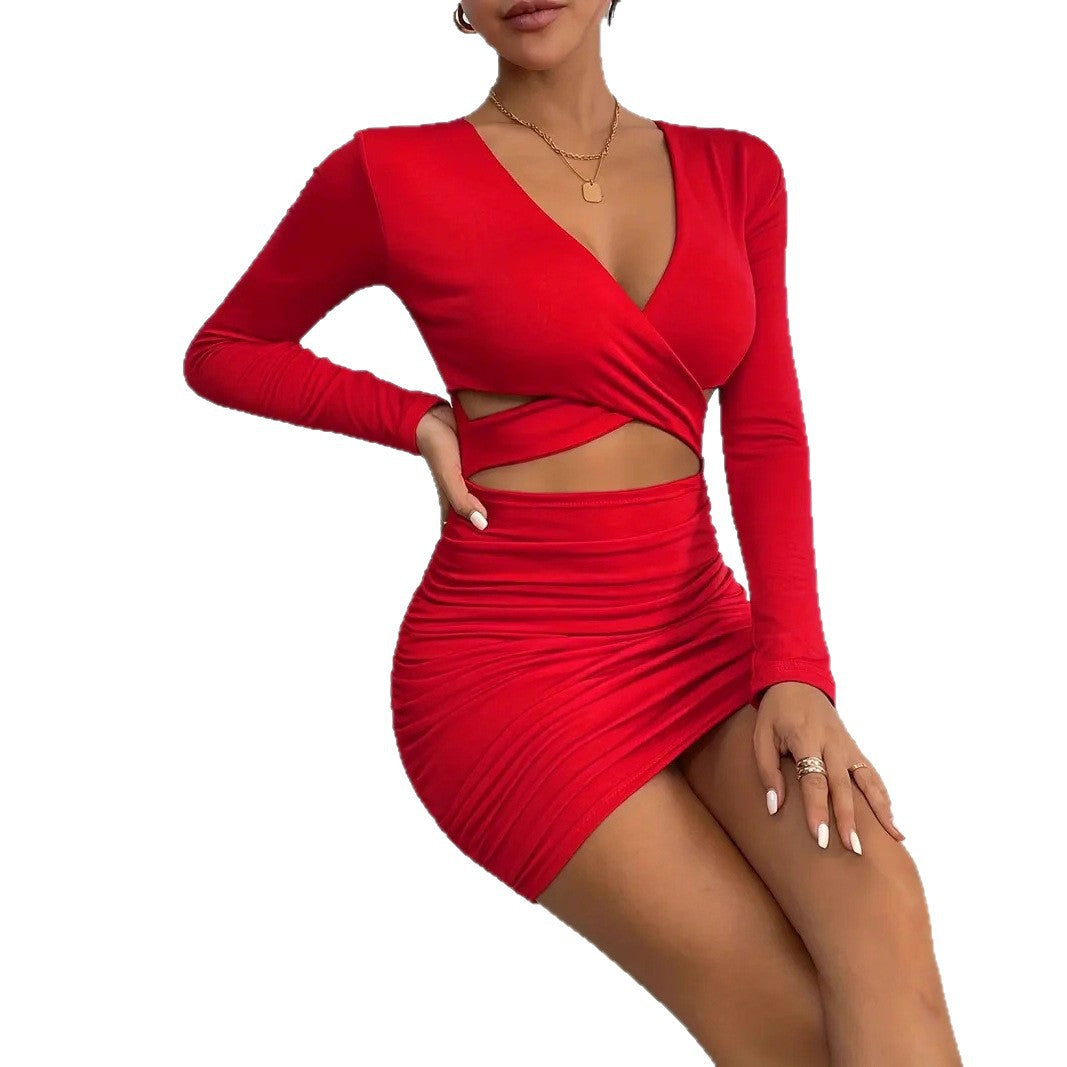Damen Wickelkleid mit Langarm und Cut-Outs EB