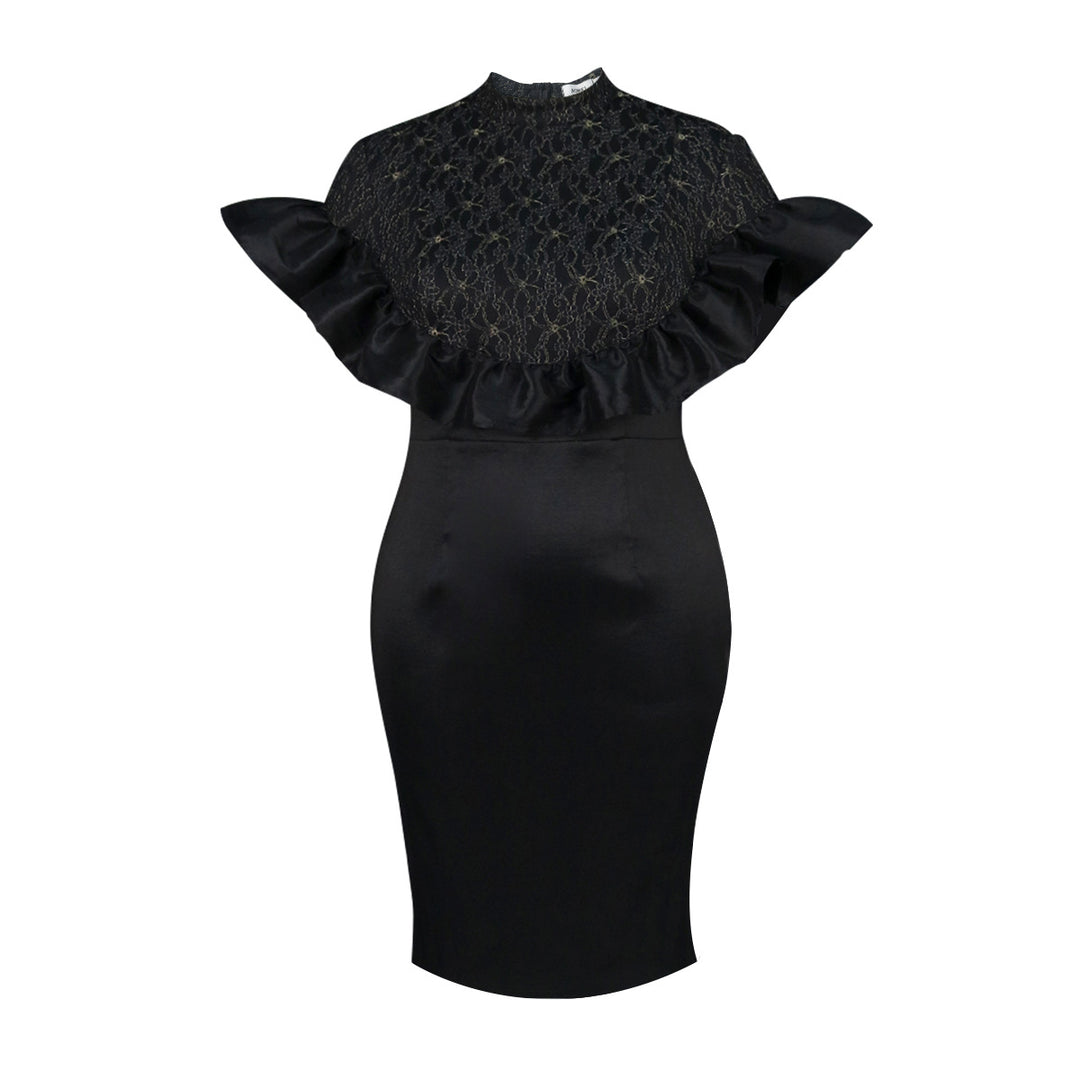 Damen Elegantes Kleid mit Spitzenoberteil und voluminösen Rüschen EB