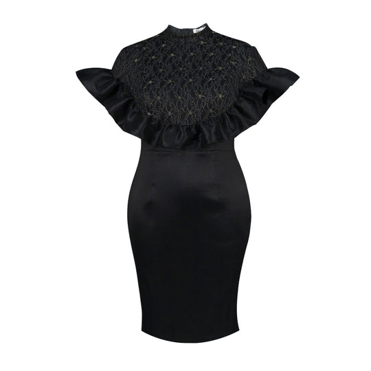 Damen Elegantes Kleid mit Spitzenoberteil und voluminösen Rüschen EB