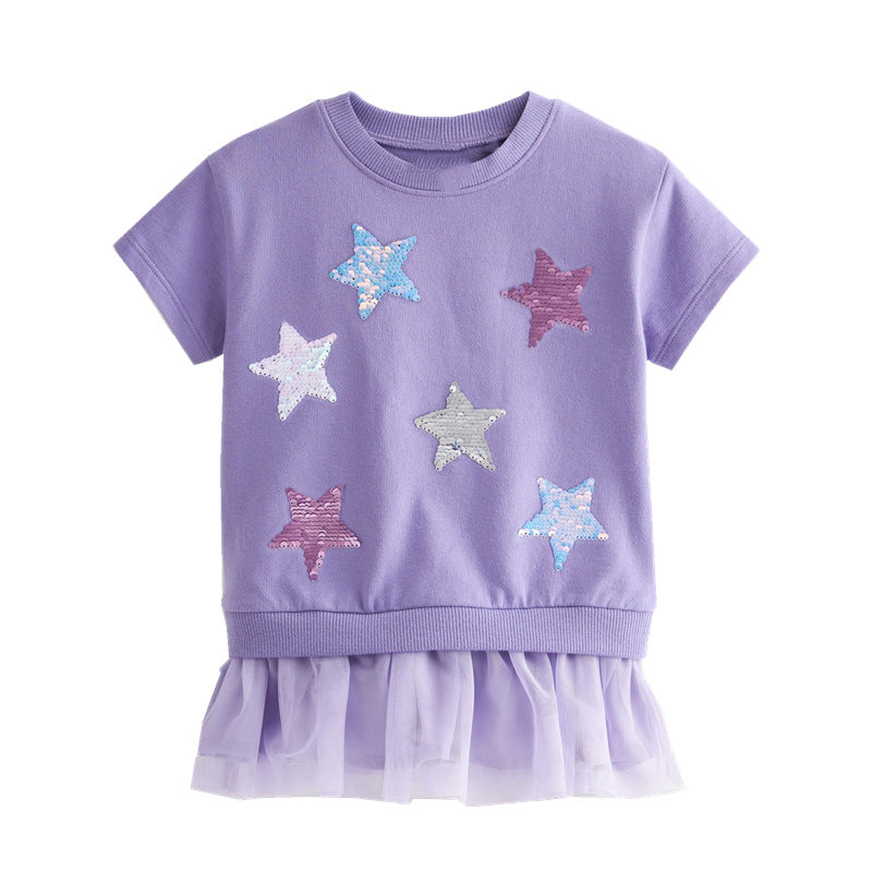 Mädchen T-Shirt mit glitzernden Sternen und Tüllrock EB