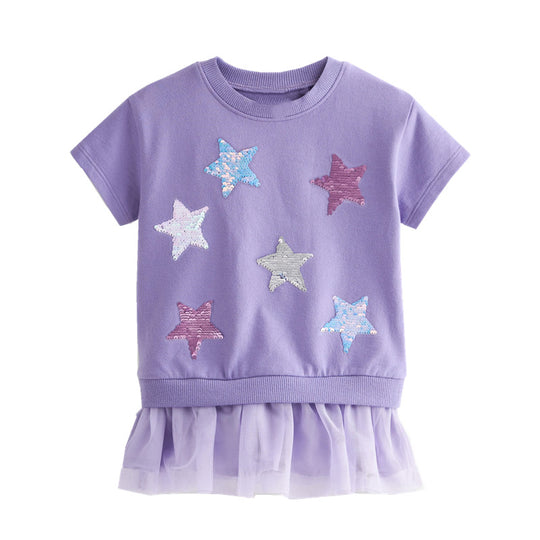 Mädchen T-Shirt mit glitzernden Sternen und Tüllrock EB