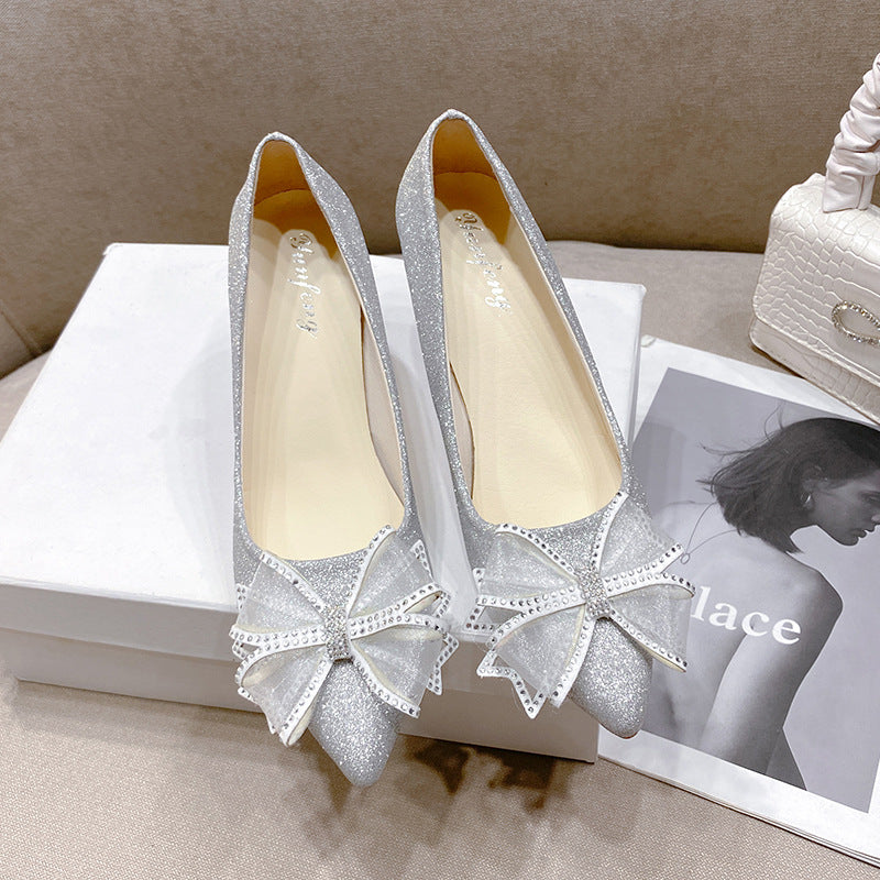 Damen eleganten High-Heels mit glitzerndem Schleifen-Detail EB