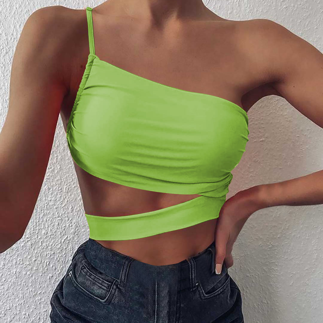 Damen asymmetrisches Crop-Top mit elegantem Wickeldesign EB