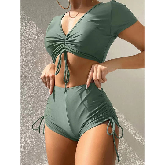 Damen Sport-Bikini mit floralem Design und hohem Bund EB