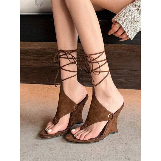 Damen Wedge-Sandalen mit modischem Leopardenprint und Riemchen EB