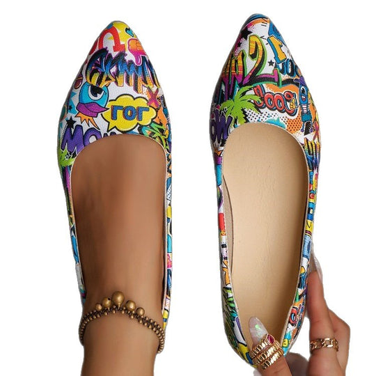 Damen Ballerinas mit buntem, grafischem Muster und bequemer Sohle EB