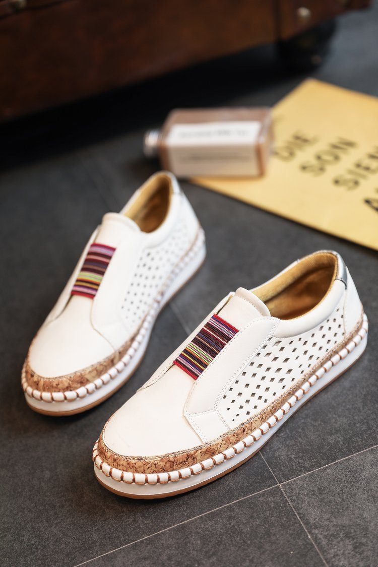 Damen Slip-On Sneakers mit dekorativer Elastikband und Korksohle EB
