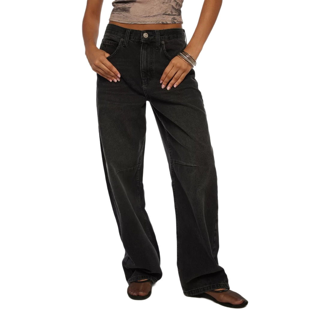 Damen nan hochgeschnittene weite Denimhose mit Kniepasse und extra weitem Bein EB