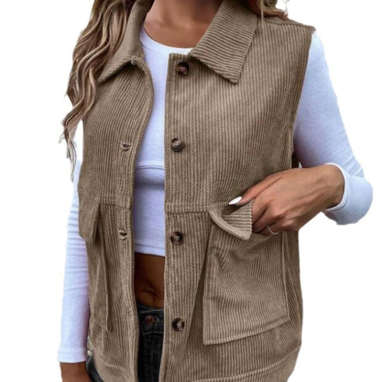 Damen Strickweste mit Taschen und klassischem Kragen EB