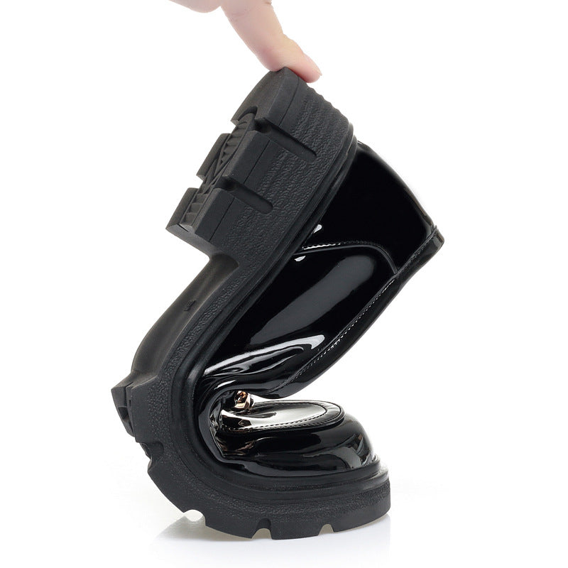 Damen Modische Loafers mit glänzendem Obermaterial und robustem Blockabsatz EB