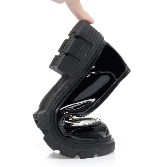 Damen Modische Loafers mit glänzendem Obermaterial und robustem Blockabsatz EB