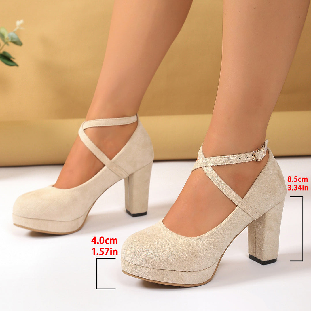 Damen Plattformpumps mit gekreuzten Riemen und elegantem Absatz EB