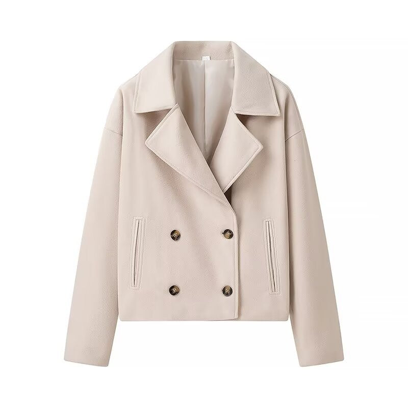Damen gefütterte cropped Jacke mit doppeltem Knopfverschluss und weitem Revers EB