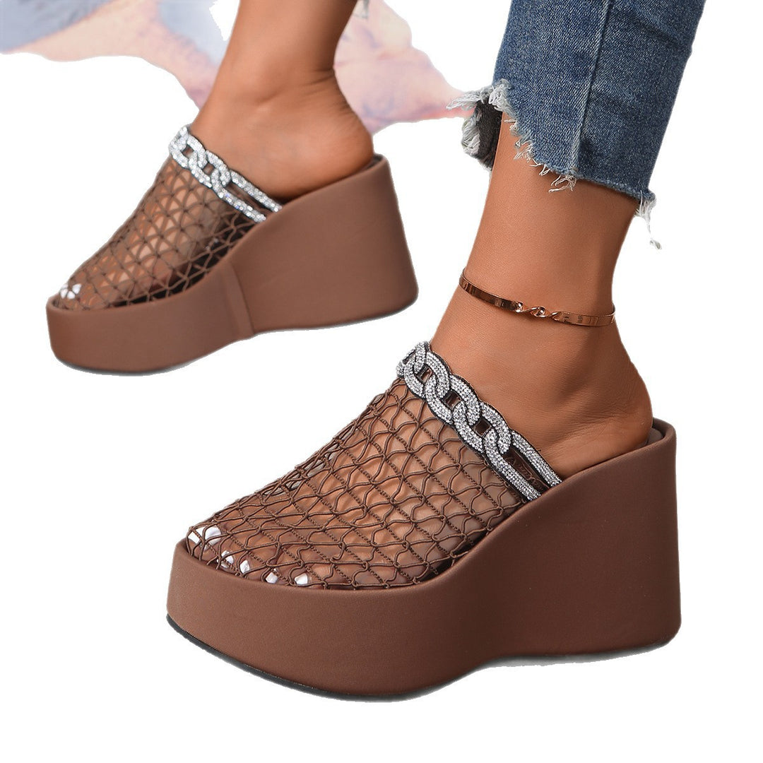 Damen Modische Plateau-Mules mit dekorativem Kettenbesatz EB