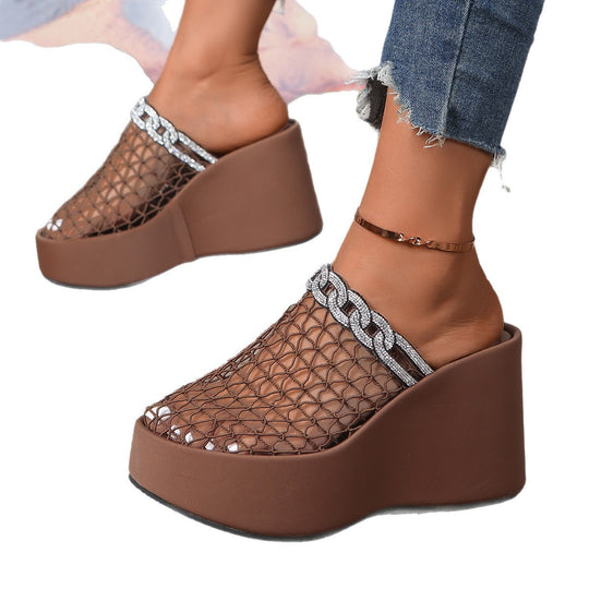 Damen Modische Plateau-Mules mit dekorativem Kettenbesatz EB