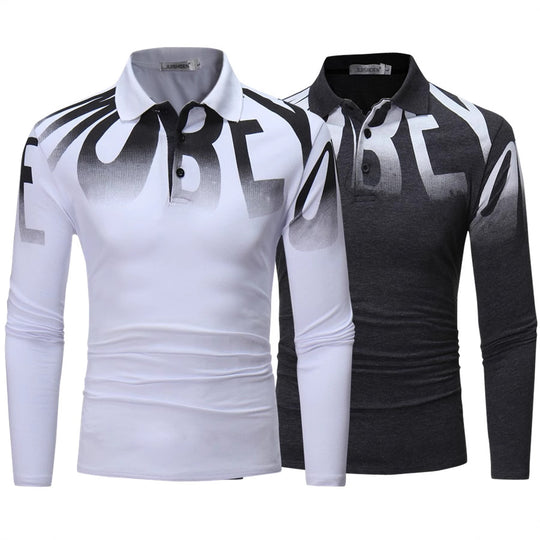 Herren nan Slim-Fit Langarm-Poloshirt mit großflächigem Typo-Print, Stretchkomfort und taillierter Silhouette EB