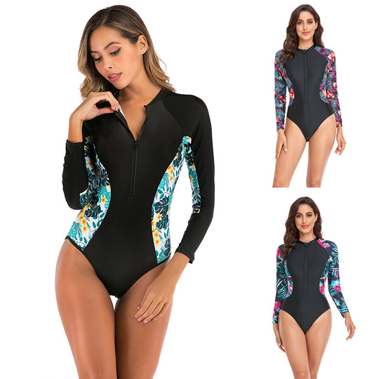 Damen Langarm-Schwimmanzug mit floralem Design EB