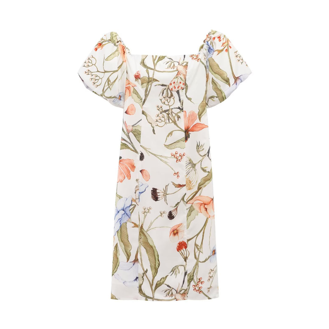 Damen nan weite Leinenhose mit hohem Bund, Palazzoschnitt und floraler Aquarell-Print EB