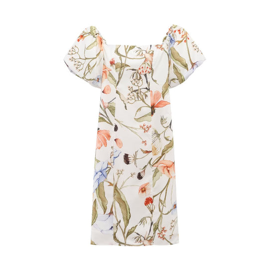 Damen nan weite Leinenhose mit hohem Bund, Palazzoschnitt und floraler Aquarell-Print EB