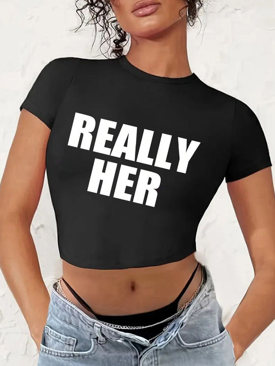 Damen Crop-T-Shirt mit auffälligem Statement-Print EB 1777452337