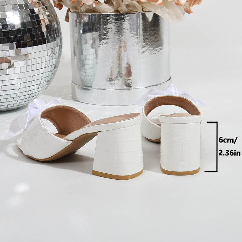 Damen elegante Mules mit Schleifenakzent und komfortablem Blockabsatz EB