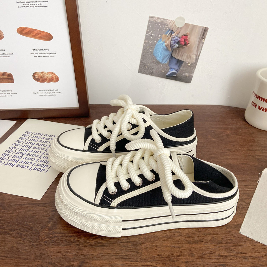 Damen Modische Sneaker mit dicker Sohle und geflochtenen Schnürsenkeln EB