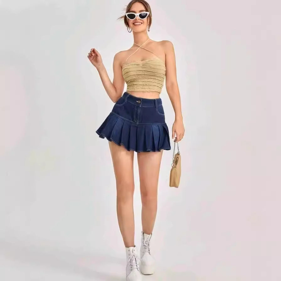Damen Crop-Top mit Rüschendesign und zarten Trägern EB