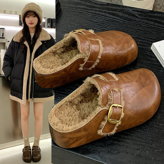 Damen Clogs mit hochwertigem Fellfutter und modischem Schnallenverschluss EB