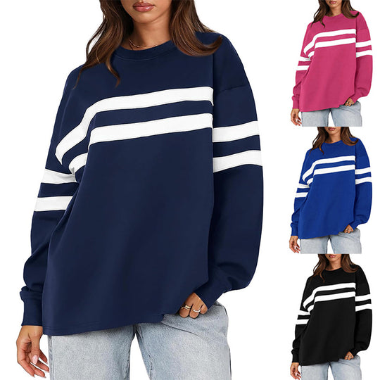 Damen Oversized Sweatshirt mit trendigen Streifen EB