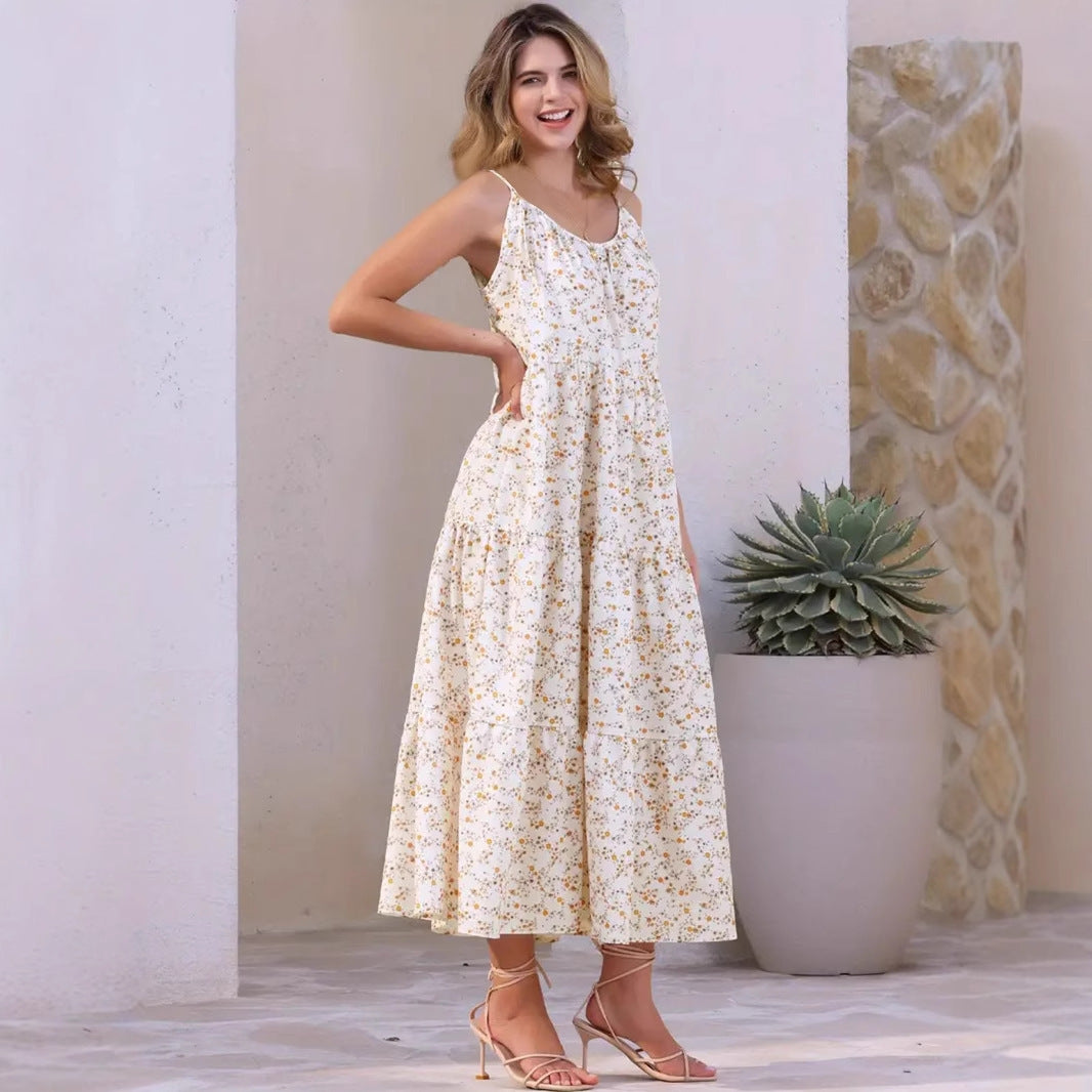 Damen luftiges Maxikleid mit floralem Muster und Spaghettiträgern EB