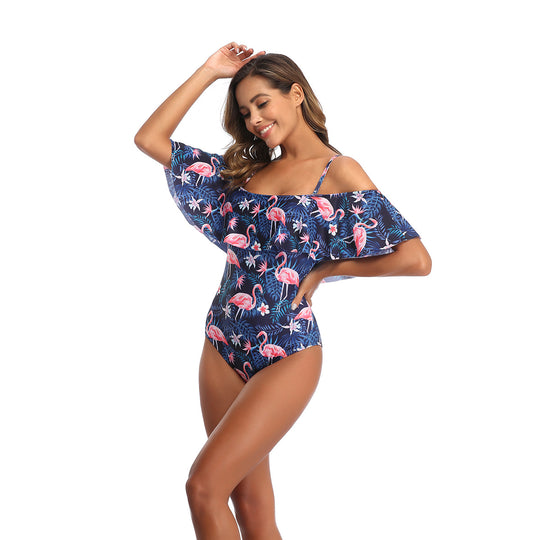 Damen Einteiliger Badeanzug mit Rüschendetails und floralem Muster EB