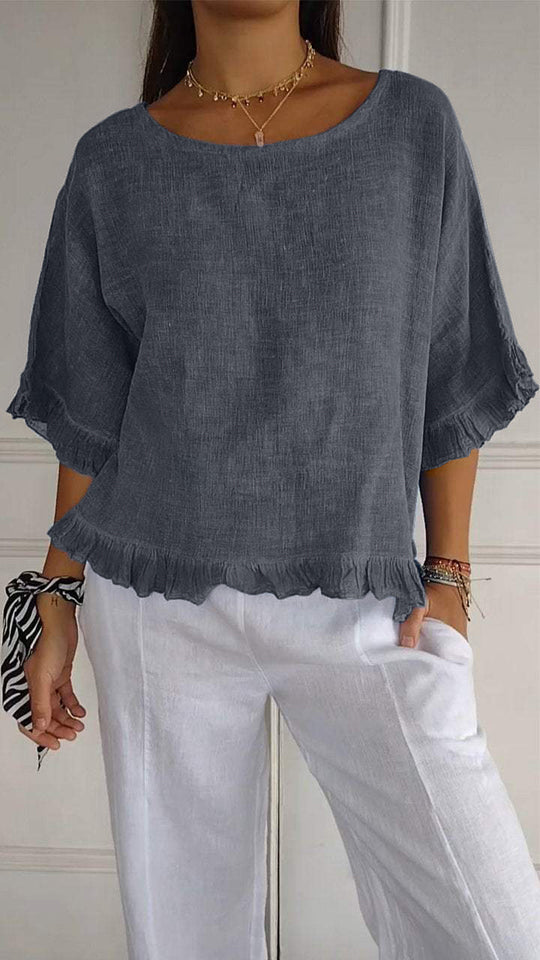 Damen lässige Bluse mit Rüschensaum EB