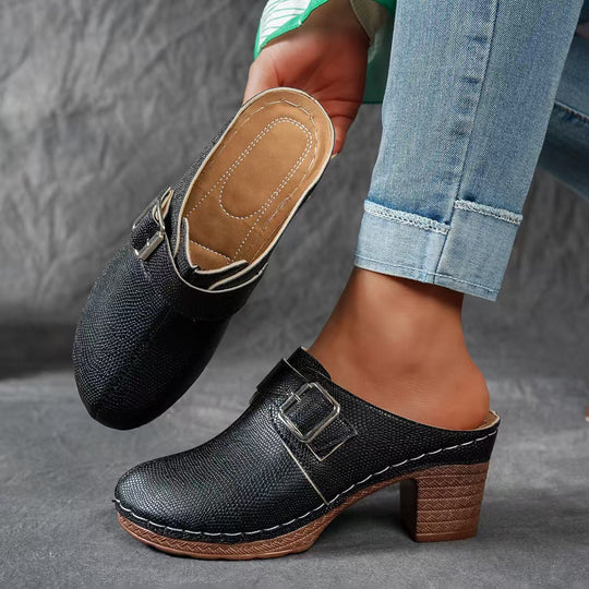 Damen Komfortable Clogs mit dekorativem Schnallenverschluss EB