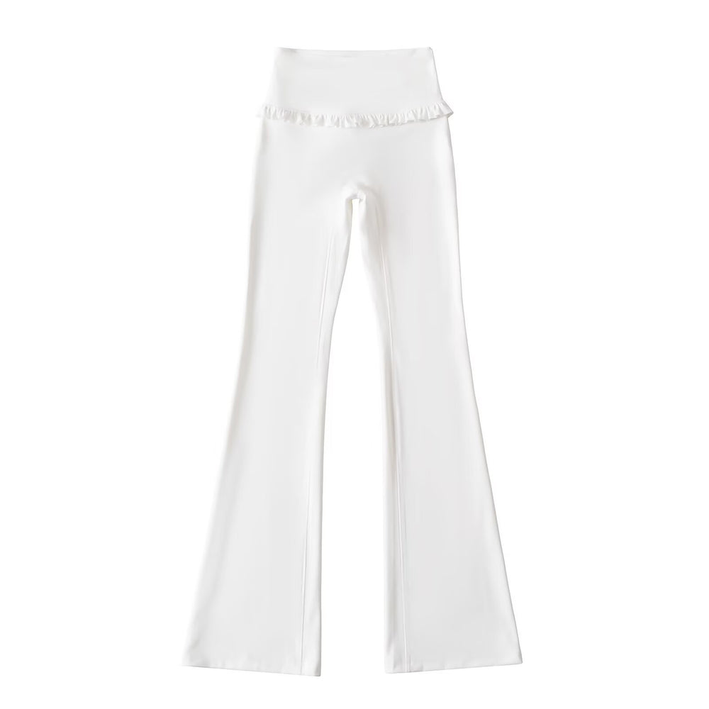 Damen Hochtaillierte Bootcut-Leggings mit Rüschendetails EB
