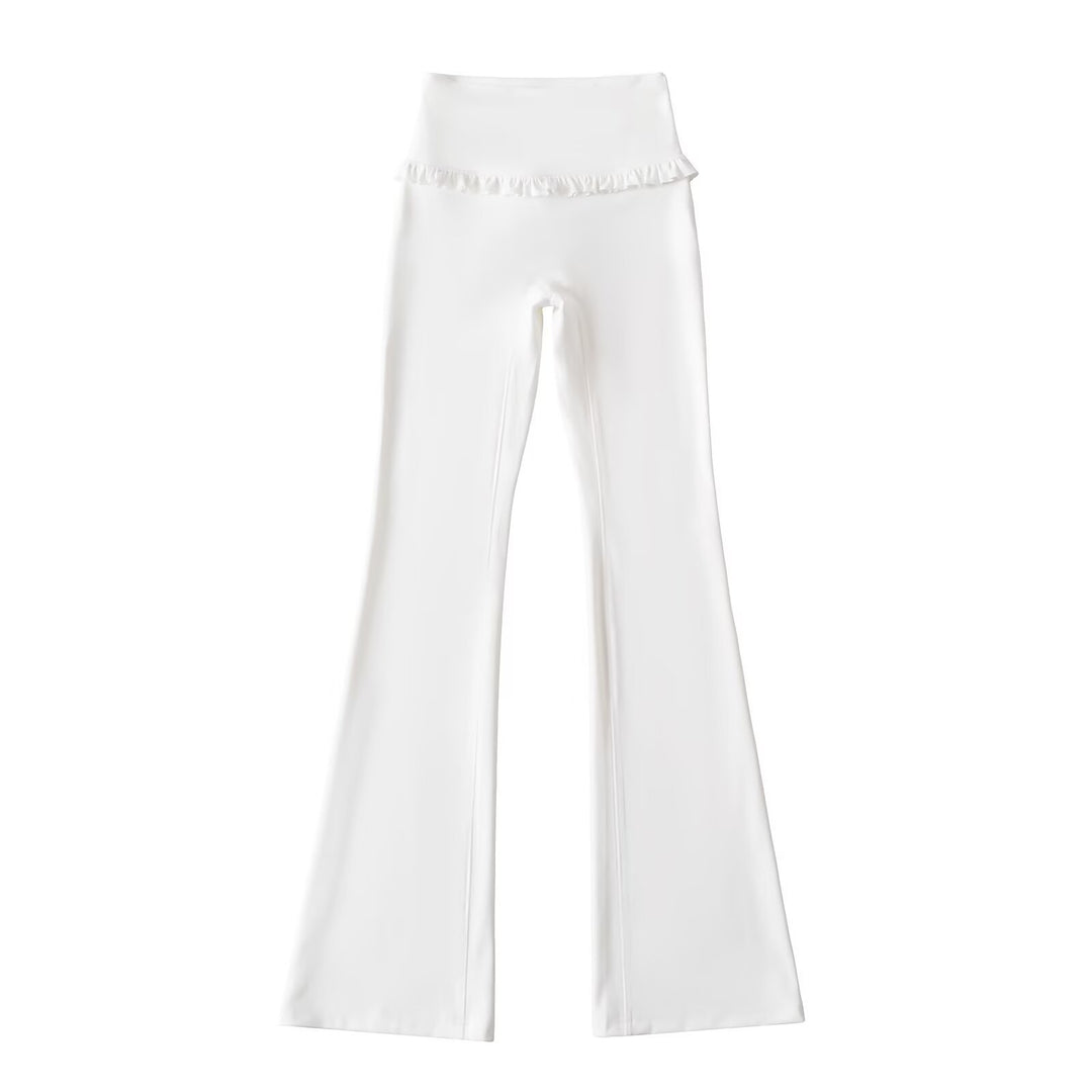 Damen Hochtaillierte Bootcut-Leggings mit Rüschendetails EB