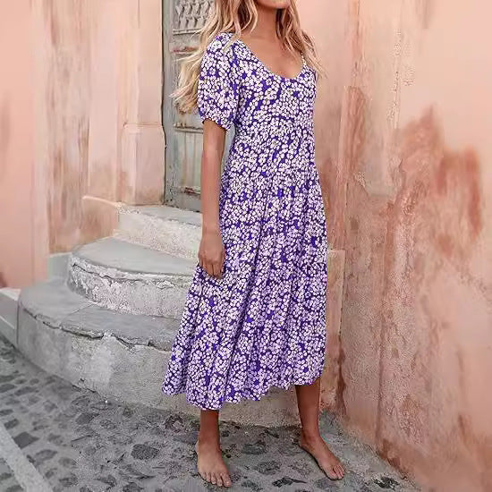 Damen Maxikleid mit Puffärmeln und Rüschendetails EB