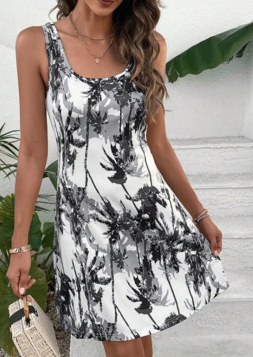 Damen Sommerliches Freizeitkleid mit modernem Palmenmuster EB