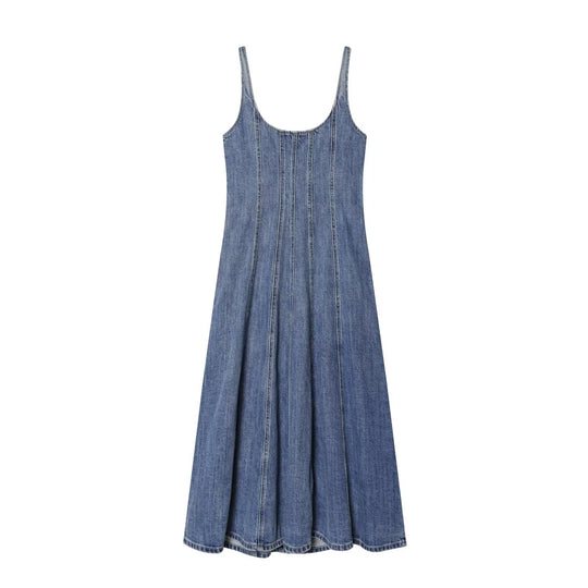 Damen Jeans Maxikleid mit Knopfleiste und schwingendem Saum EB