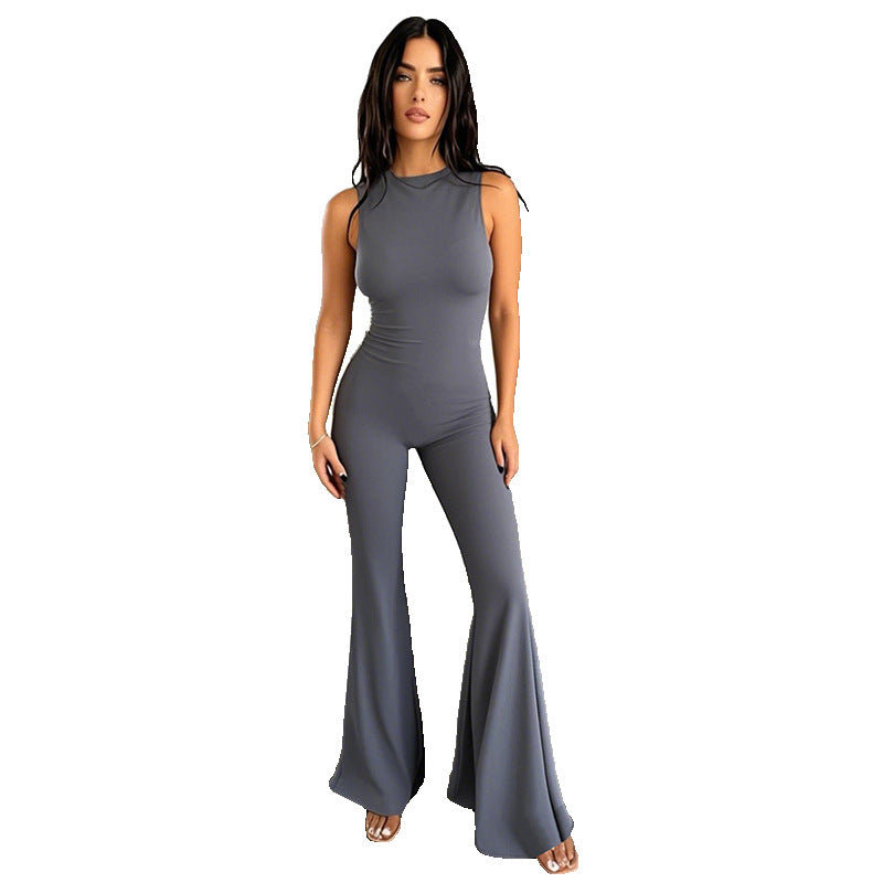 Damen Fließender Jumpsuit mit ausgestellt Bein EB