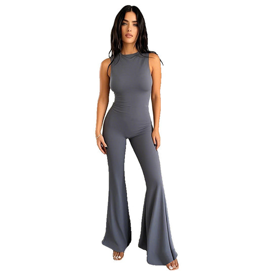 Damen Fließender Jumpsuit mit ausgestellt Bein EB