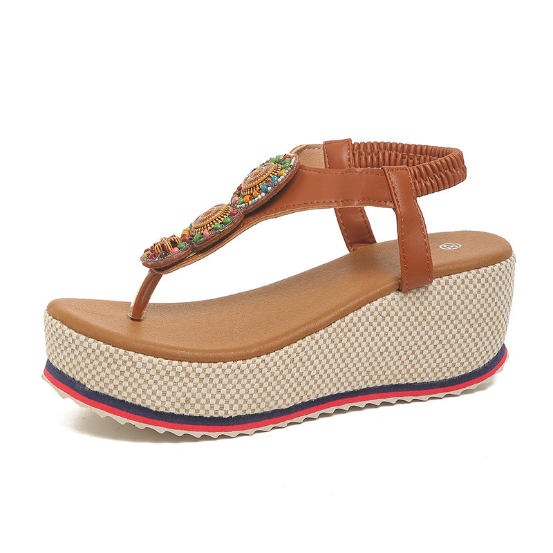 Damen Wedge-Sandalen mit dekorativem Schmuckdetail EB