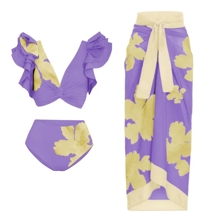 Damen Bikiniset mit voluminösen Rüschen und asymmetrischem Design EB