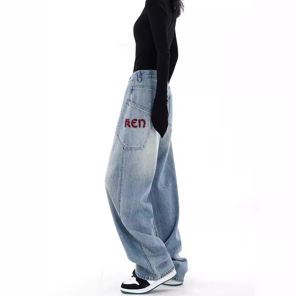 Damen Weite Jeans im lässigen Urban-Style mit hohen Taschen EB